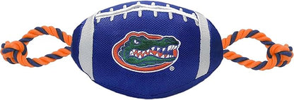 Pets First NCAA Florida Gators Football Dog Toy, Tough Quality Nylon Materials, Strong Pull Ropes, Inner Squeaker, Collegiate Team Color, 1 Count (Pack of 1)
