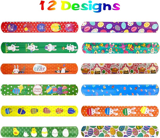 JoFAN 48 PCS Easter Slap Bracelets Toys for Kids Boys Girls Toddlers Easter Basket Stuffers Egg Fillers Gifts Party Favors