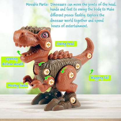 FREE TO FLY Dinosaur Toys Gifts for 3 4 5 6 7 8 Year Old Boys: Stem Dinosaur Toy for Kids 3-5 Girls Toddler Building Learning Eductional Take Apart Dino Toys with Electric Drill Birthday
