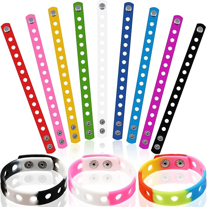 MTLEE 12 Pieces Silicone Wristbands Adjustable Rubber Bracelets Colorful Cute Charm Bracelets with Holes for Shoe Charm Boys Girls Birthday Party Award