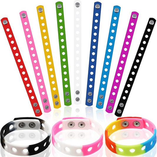 MTLEE 12 Pieces Silicone Wristbands Adjustable Rubber Bracelets Colorful Cute Charm Bracelets with Holes for Shoe Charm Boys Girls Birthday Party Award