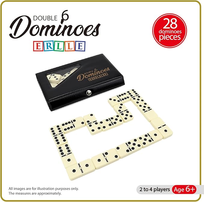 Premium Double 6 Dominoes Set, Classic Domino Game with Vinyl Case, Jumbo Tiles for Adults & Kids, Mexican Train & Family Game Night