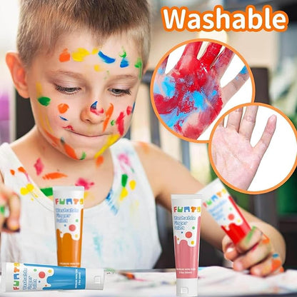 Funto Washable Finger Paint for Kids, Safe & Non-Toxic Finger Painting for Toddlers 1-3, Bath Paint, Toddler Art Painting Supplies, 10 Assorted Colors