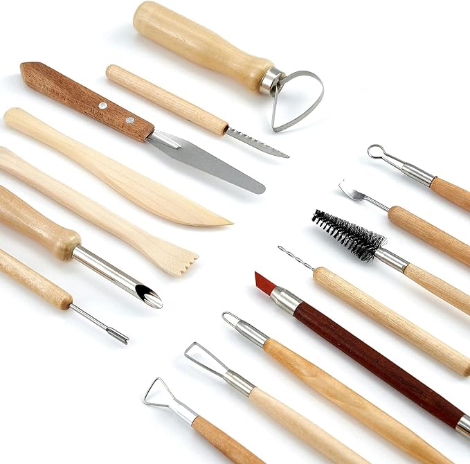 TEMONTIAN Pottery Tool Kit，Clay Sculpting Tools,43 Pcs Double Sided Pottery Wheel Tools for Adults，Pottery Carving Tools，Pottery Kiln Tools at Home，Ceramics Tools Set with Carrying Case Bag and Apron
