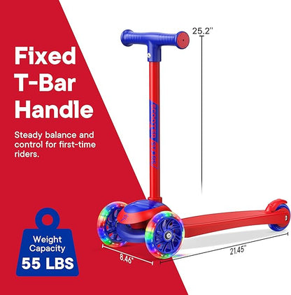 3 Wheel Scooter for Kids, Smooth Light Up LED Front Wheels, Wide Anti Slip Deck, Rear Foot Brake, Easy Lean to Steer Maneuvering, Indoor & Outdoor Ride On Toys for Ages 2 Up,