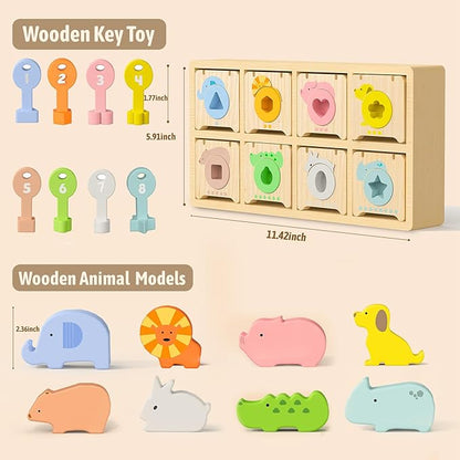 Montessori Toys for 2 year Old,Wooden Keys and Locks Set With 8 Wooden Animals and Keys,Learning Fine Motor Skills Toys for Toddlers,Preschool Educational Sorting Toys for 1-3 Boys and Girls Gift