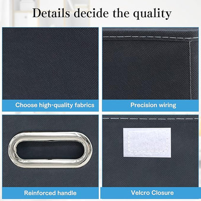STOREONE Fabric Storage Cube Bins Foldable Organizer Container Collapsible Basket with Lids and Metal Handles, for Home, Bedroom, Closet 3 Pcs (Grey)