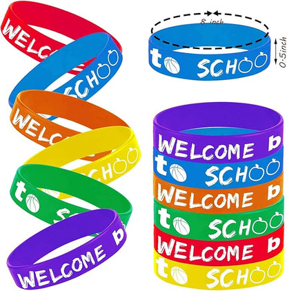 48PCS Welcome Back to School Party Rubber Bracelets, 100 Days of School/First Day of School Party Shower Birthday Party Supplies Decorations Prize Goodie Bag Favors Silicone Wristbands