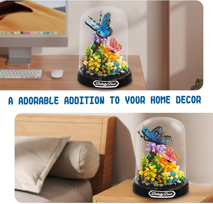 Topdear Flower Bouquet Building Set with LED String Light, Butterfly Flower Botanical Collection, 530 Pcs Mini Bricks Building Blocks Toy for Kids, Adults, Gift for Mother's Day, Christmas