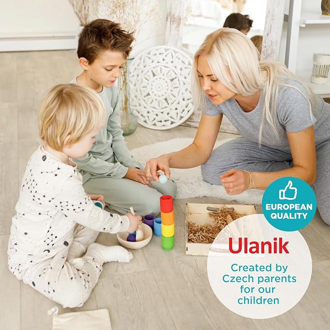 Ulanik Rainbow Balls in Cups Toddler Montessori Toys for 1+ Year Old Kids Wooden Matching Game for Learning Color Sorting and Counting — 7 Balls, 1.18 in
