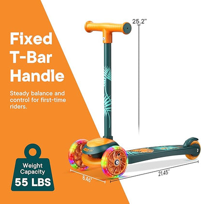 3 Wheel Scooter for Kids, Smooth Light Up LED Front Wheels, Wide Anti Slip Deck, Rear Foot Brake, Easy Lean to Steer Maneuvering, Indoor & Outdoor Ride On Toys for Ages 2 Up,