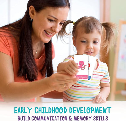 merka Toddler Flash Cards, Set of 64 Alphabet, Letters, Colors, Shapes and Numbers, Baby Learning Cards, Educational, Preschool, Toddler Flashcards, Double-Sided, for Toddlers 1-4 Years