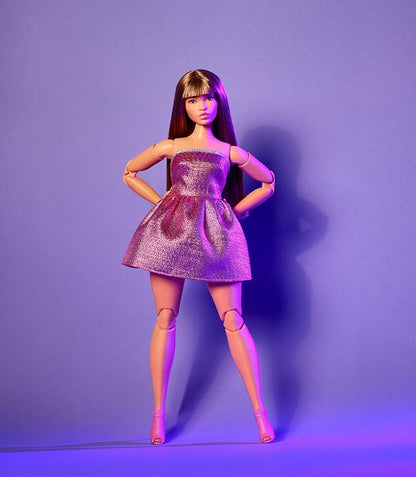 Barbie Looks Doll, Collectible No. 24 with Brown Hair & Modern Y2K Fashion, Shimmery Pink Strapless Dress with Peep-Toe Heels