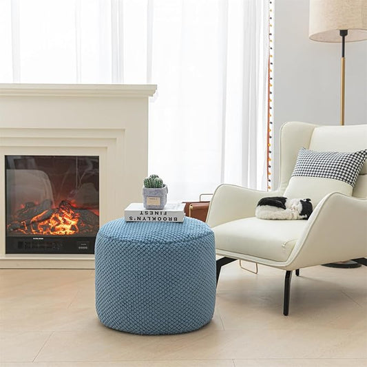 Sturdy Boucle Pouf Ottoman Foot Rest Nice Living Room Decor Lightweight Ottoman Pouf Filler Comfort Pouf Cover Modern Foam Stuffed Poof Ottoman Perfect to Rest Your Feet No Need Assemble Blue