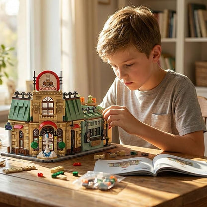 Enjbrick Parisian Garden Hotel & City Kitchen Building Set, 2376Pcs Modular House Architecture Kit Compatible with Lego, French Bistro Gourmet Chef Model, Romantic Street View Gift for Adults