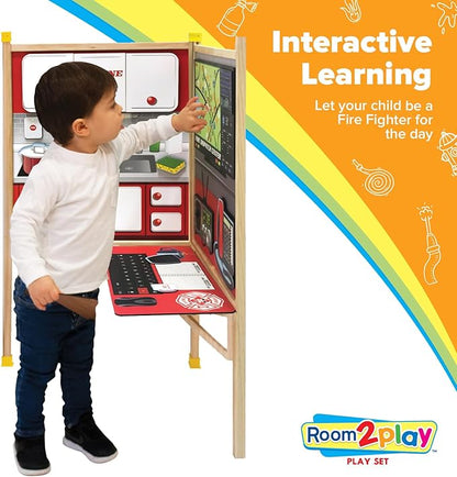 Fire Station - Large Kids Pretend Play Set for Toddlers Ages 3+ Years –Wooden Toy Playset Folds Away for Easy Storage with 20 Fun & Interactive Pieces