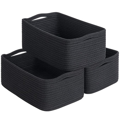 Goodpick Storage Baskets, Rope Shelf Basket Small Baskets for Gifts Empty Storage Baskets for Organizing Toy Baskets Storage Kids Storage Bins Woven Baskets 3 Pack, Black, 13 x 8 x 5 in