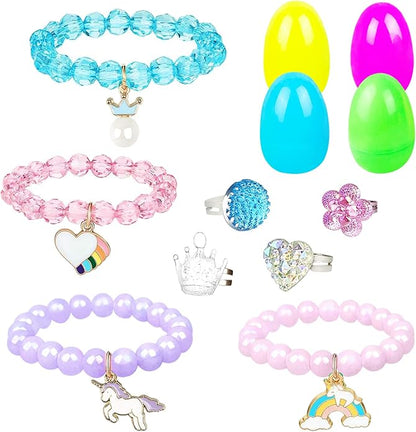 VLUSSO Party Favors in the Nature of Small Toys Easter Eggs Easter Basket Stuffers Fillers Filled 4 Pack Eggs with Colorful Bracelet Girls Inside Colorful Pre Plastic For Kids Gifts