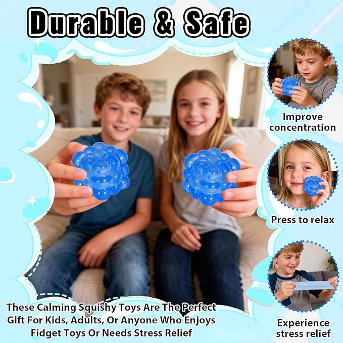 Ice Cube Squishy Fidget Toy, Standard Size 1.96 in Stress Ball for Adults and Kids, Puffwize Soft Textured Sensory Toy with Irregular Shape for Anxiety Relief and Improving Focus(Blue)
