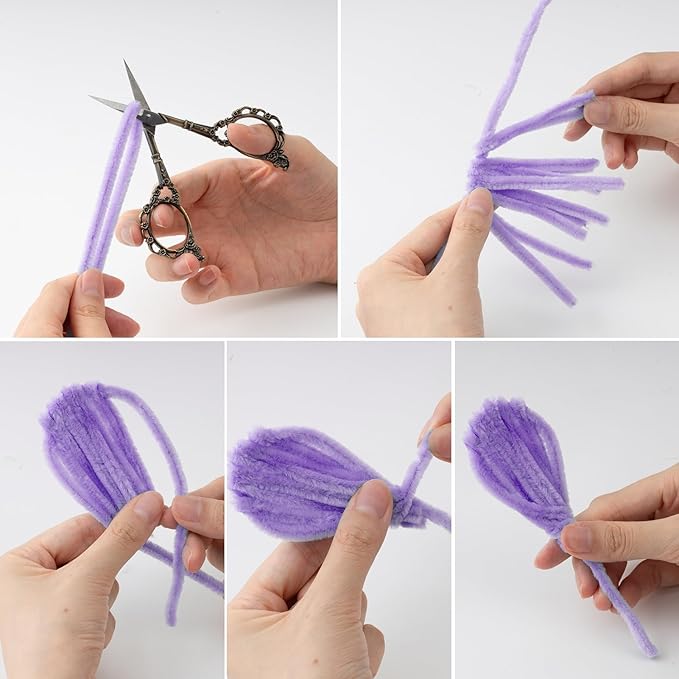 Caydo 300 Pieces Purple Pipe Cleaners, Thick Fluffy Chenille Stems, Pipe Cleaner Crafts for Arts & Crafts, Perfect for Making Animals, Flowers, and Mother's Day Decorations