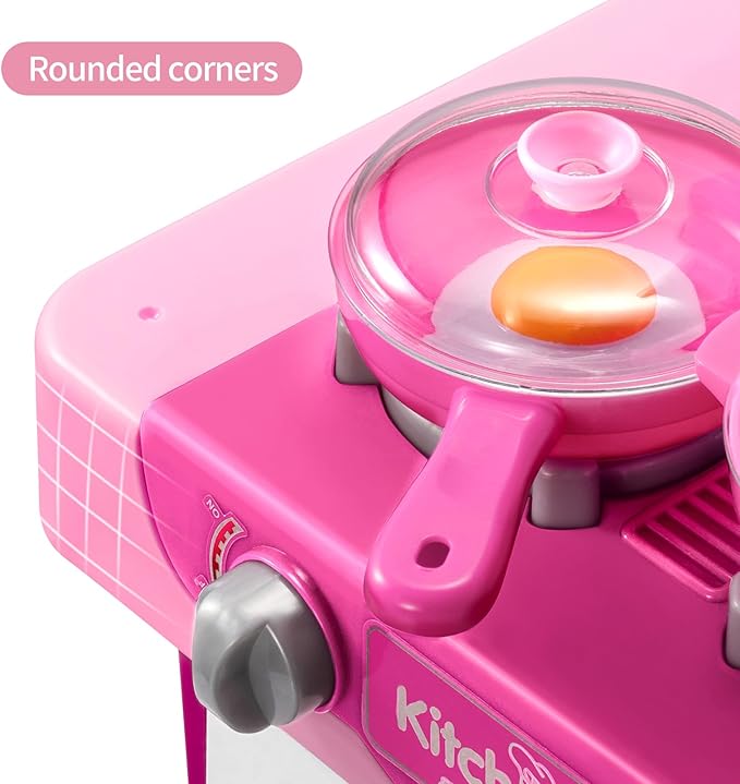 TEMI Play Kitchen Playset Pretend Food - 53 Pieces Pink Kitchen Toys for Toddlers, Toy Accessories Toddler Set with Sound and Light, Toddler Outdoor Playset for Kids, Girls and Boys