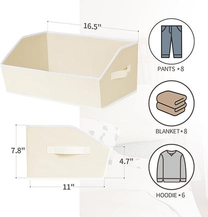 Homsorout Organizer Bins Cube Storage - Trapezoid Storage Bin 6 Pack, Fabric Baskets for Organizing, Large Storage Basket for Shelves, Closet Organizers for Toys, Clothes, Towels (Beige)