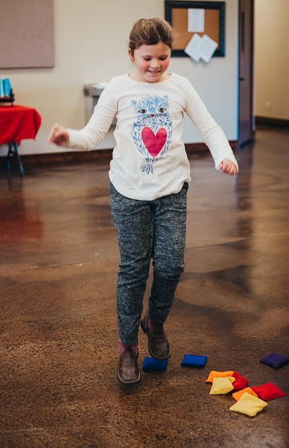 Square 4" Bean Bags, Two Each, red, Orange, Yellow, Green, Blue, and Purple with Drawstring Storage Bag, Direct from USA Manufacturer