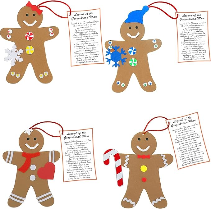 4E's Novelty Legend of Gingerbread Man Ornament Craft - 12 Pack Bulk Foam Christmas Ornaments Set, Ages 3-12, Self-Adhesive, DIY Ornaments for Christmas Tree, Classroom Art Project