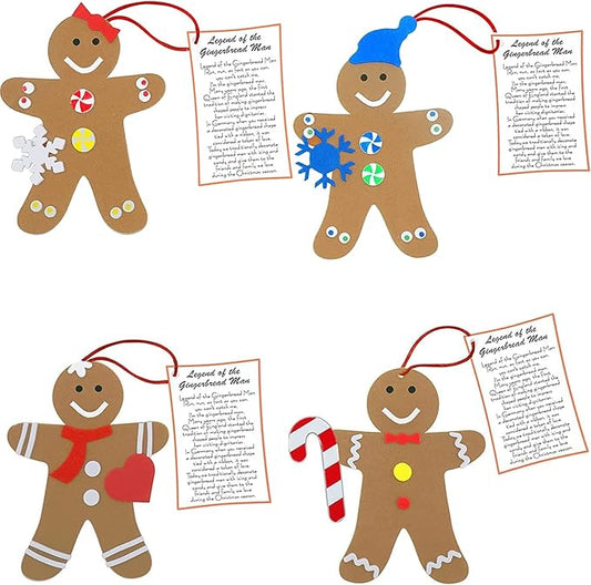 4E's Novelty Legend of Gingerbread Man Ornament Craft - 12 Pack Bulk Foam Christmas Ornaments Set, Ages 3-12, Self-Adhesive, DIY Ornaments for Christmas Tree, Classroom Art Project