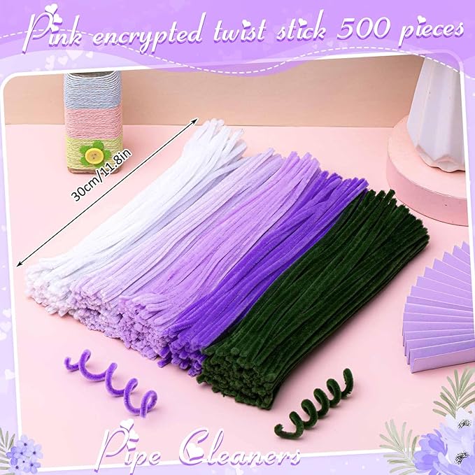 Peryiter 500 Pieces Pipe Cleaners Chenille Stems 12 Inch Craft Supplies Bulk for DIY Art and Craft Projects Creative Gift Wrapping Party Decorations(Purple Flower Color,12 Inch)
