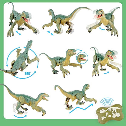 VERTOY Remote Control Dinosaur Toys for Kids - Build a Big Walking Velociraptor Dino with Light and Sound, Birthday Gift Ideas for Boys and Girls 3-5 5-7 8-12 Year Old