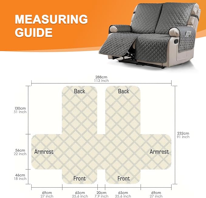 Loveseat Recliner Cover Non-Slip Sofa Slipcover, Pet Covers for Loveseat Recliner with Elastic Straps, Washable Loveseat Cover Recliner Furniture Protector (2 Seater, Dark Gray)