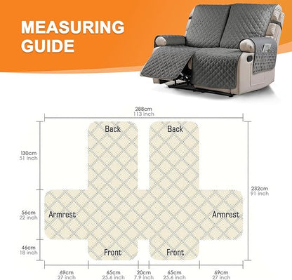 Loveseat Recliner Cover Non-Slip Sofa Slipcover, Pet Covers for Loveseat Recliner with Elastic Straps, Washable Loveseat Cover Recliner Furniture Protector (2 Seater, Dark Gray)