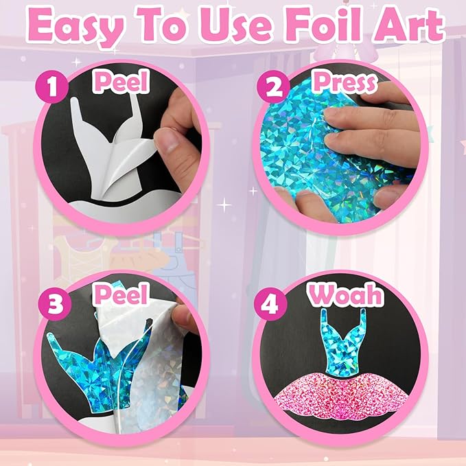 Foil Art Craft Activity for Kids: Fun DIY Toy Sticker Kit, No Mess Creative Travel Supply Set, Idea Birthday Easter Basket Stuffers Valentines Gift for Girl Boy Toddler 4 5 6 7 8 9 Year Old (Dress Up)