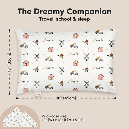 Toddler Pillow with Pillowcase - 13x18 My Little Dreamy Pillow, Organic Cotton Toddler Pillows for Sleeping, Kids Pillow, Travel Pillows, Mini Pillow, Nursery Pillow, Toddler Bed Pillow (Barn)