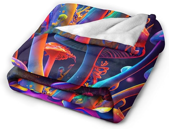Mushroom Throw Blanket Colorful Mushroom Plush Fleece Soft Cozy Mushroom Gifts Blanket for Kids Girls Adults Couch Bed Chair Office Dorm Decor 40''X50''