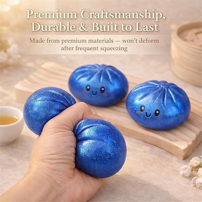 Dumpling Squishies,Glitter Dumpling, Glitter Squishy with Box,Easter Basket Stuffers(Blue)