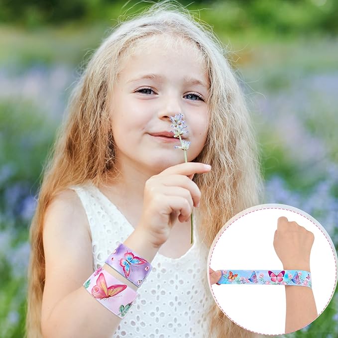 48 Pcs Butterfly Slap Bracelets Wristbands Toys Birthday Party Favors Kids Bracelets Snap Bands for Girls Butterfly Theme Birthday Party Decorations Supplies Class Prize Exchanging Gift, 12 Styles