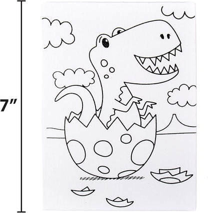 Horizon Group USA Pre-Printed Canvas & Paint Art Set. Ready to Paint 5" x 7" Canvas Panels, 12 Tempera Paints, 6 Easy-Grip Assorted Paintbrushes Included. Dino, Space & Food.