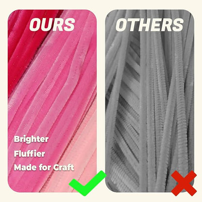 300pcs Pink Pipe Cleaners Bulk - Fluffy Craft Pipe Cleaners for Arts & Crafts, Ideal for Making Flowers, Animals & Decorations (12 x 0.24 inches)