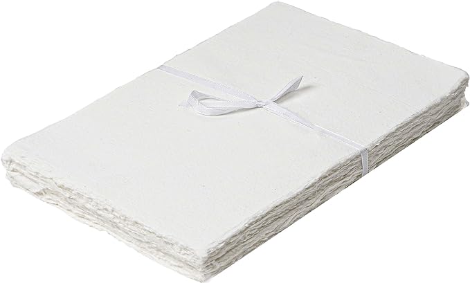 LEATHER VILLAGE Watercolor Paper- 8 X 6 inches, 50 Sheets - Mixed Media Watercolor Paper - 150 GSM Thick Deckle Edge Virgin Cotton Handmade Paper - Off White