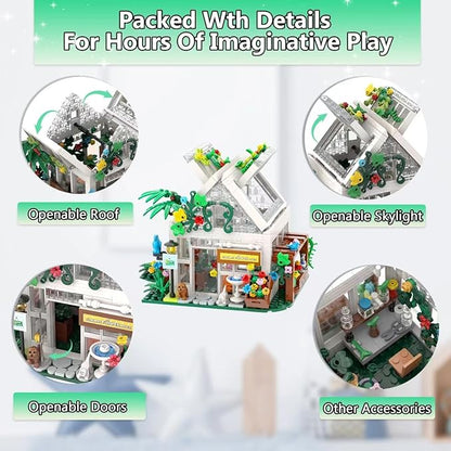 Flower House Building Blocks Set- Mini Garden Greenhouse,Flower Shop Building Kit with LED Lights,Creative Building Playset Toy,Valentines Day Gifts for Adults or Girls 6-12 Years