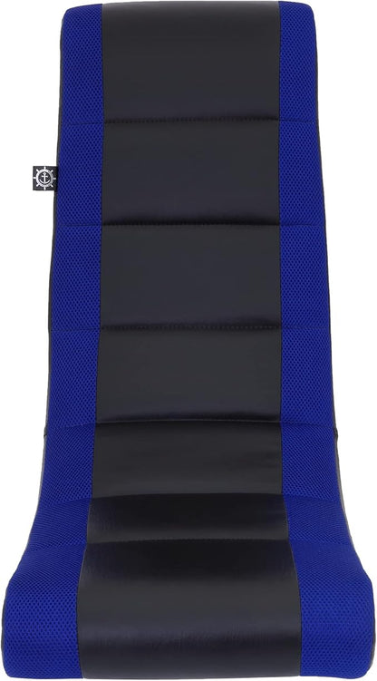 The Crew Furniture Classic Video Rocker Floor Gaming Chair, Kids and Teens, Racing Stripe PU Faux Leather & Polyester Mesh, Black/Blue