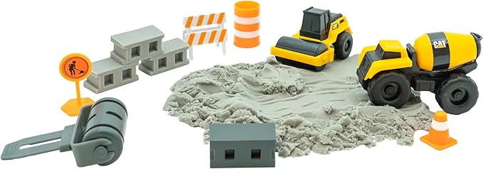 CAT Construction Toys, Dig N' Build Concrete Playset with 10 Oz of Compound, 2 Little Machine Vehicles, Ages 3+