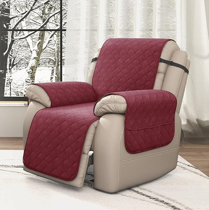 CHUN YI Recliner Chair Cover, Non-Slip Recliner Covers That Stay in Place, Washable Lazy Boy Recliner Covers with Pockets, Water Resistant Recliner Slipcover for Pets (Wine, Small Recliner)