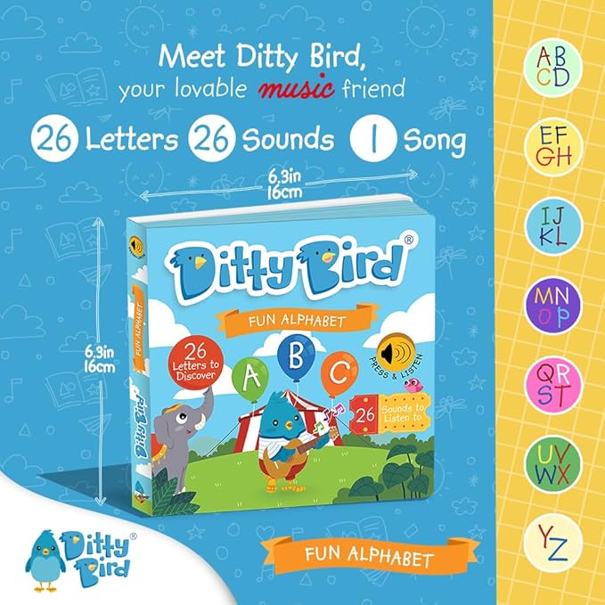 DITTY BIRD Fun Alphabet Book | ABC Learning for Toddlers | Sound Books for Toddlers 1-3 and 2-4 | ABC Song | Musical Books for Toddlers 1-3 | Interactive Toddler Books | Sturdy Baby Sound Books