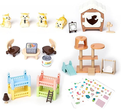 TQQFUN Pet Pretend Play Toys, 33 PCS Hamster Figures Playset Toy, Realistic Detailed Pet Care Center, Hamster Care Role Play Educational Toys, Gift for Kids Toddlers Boys and Girls