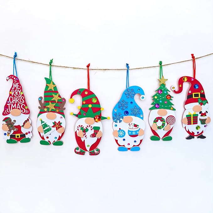 Winlyn 24 Sets Christmas Craft Kits Winter Crafts DIY Christmas Gnome Ornaments Decorations Art Sets Gnome Christmas Foam Stickers for Kids Holiday Seasonal Home Classroom Activities Party Favors
