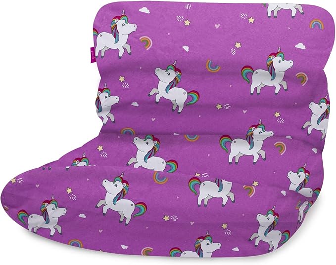 Posh Creations Bean Bag Chair Lounger Structured Seat for Kids, Teens and Adults, Comfy Chair for Gaming, Reading and Watching TV, Laguna Lounger, Canvas - Unicorn and Rainbows on Purple