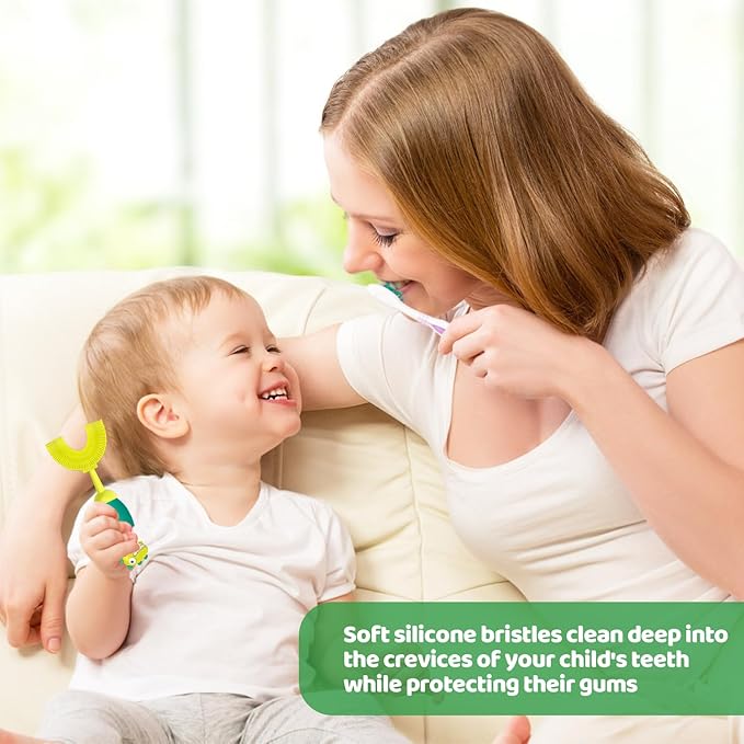 Toddler Toothbrush, U-Shaped Kids Toothbrush for 2-7 Years, Baby Toothbrush with Food Grade Soft Silicone, 360° Manual Whole Mouth Toothbrush for Kids